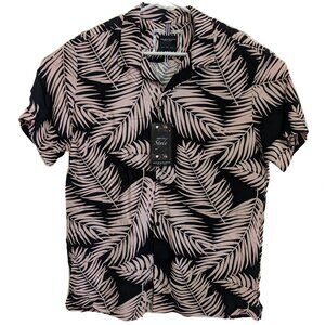 NWT Denim Flower Ricky Singh Mens Button Front Shirt Size L Tropical Pink Floral